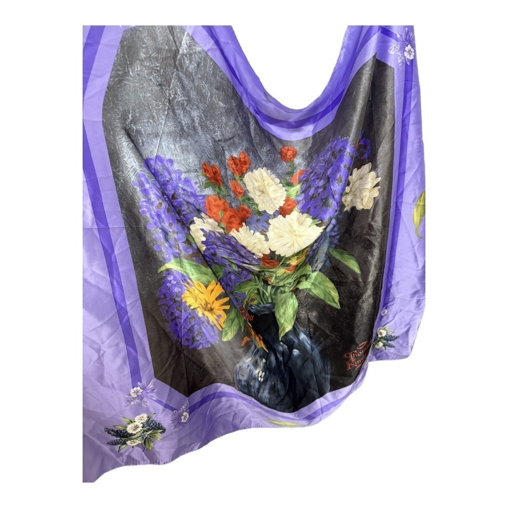 Thomas Kinkade 100% Silk Purple Vase of Flowers Scarf Artsy Collectors - Picture 2 of 5